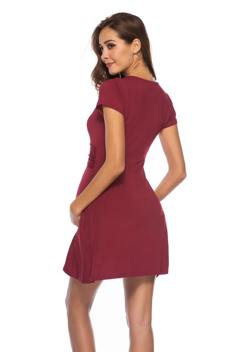 Deep V-Neck Maternity Short Sleeve Dress