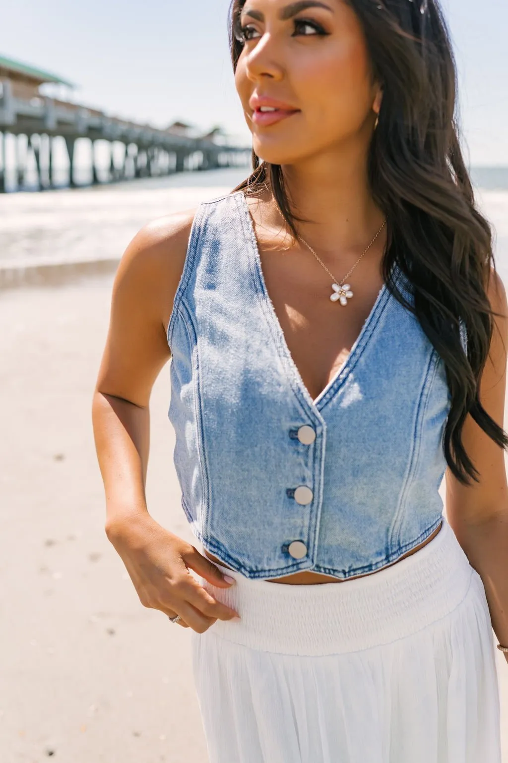 Denim Button Up Vest