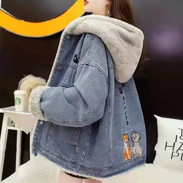 Denim Sherpa Jacket with Hoodie