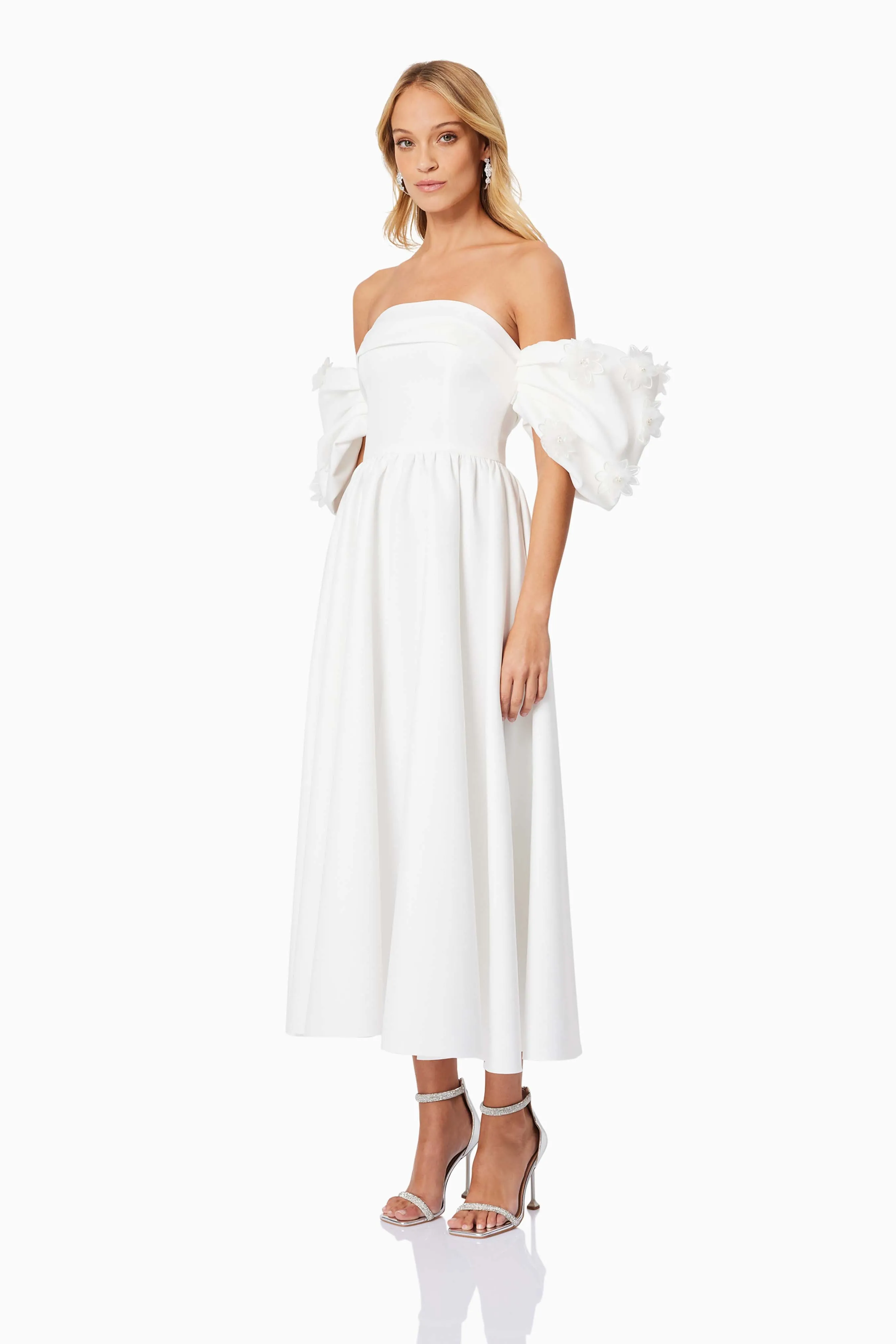 Destiny Off Shoulder Midi Dress in White