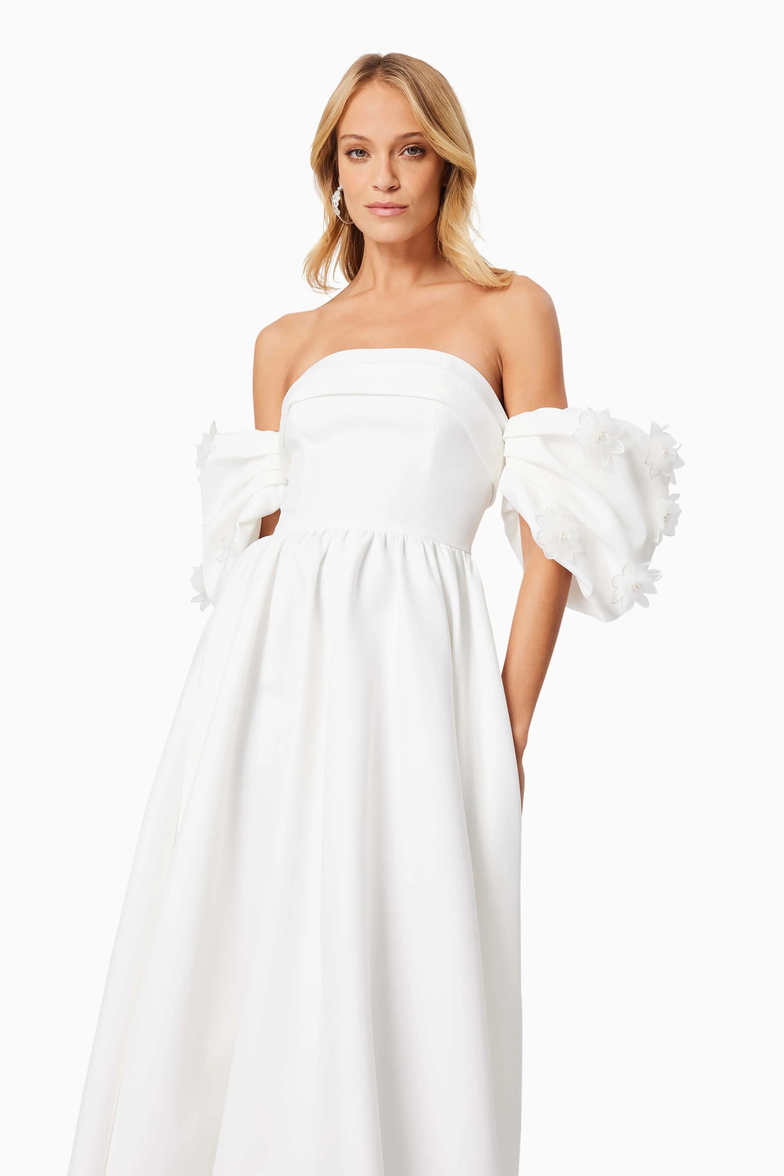 Destiny Off Shoulder Midi Dress in White