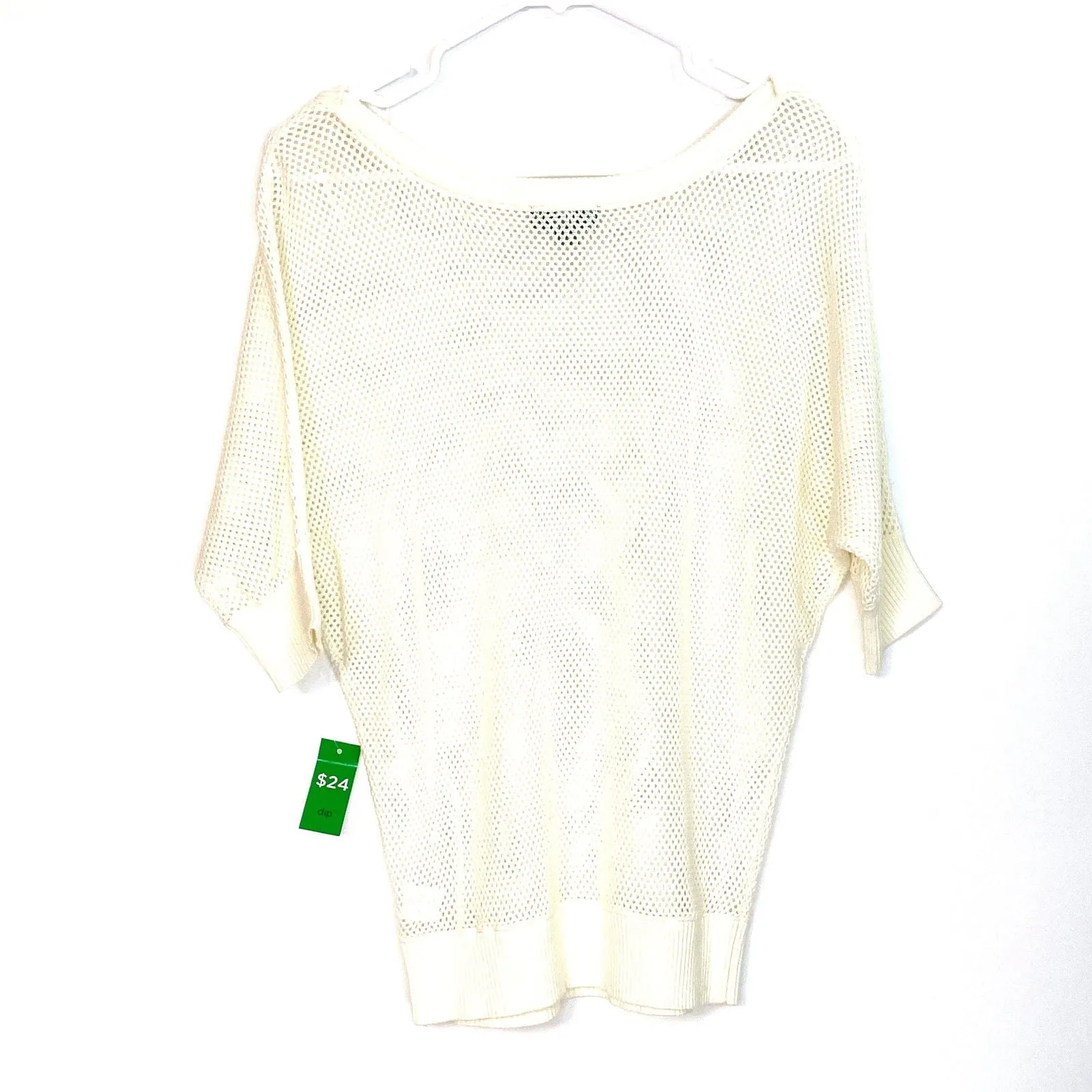 Dip Womens Size S White Mesh Sweater Top ½ Sleeve NWT