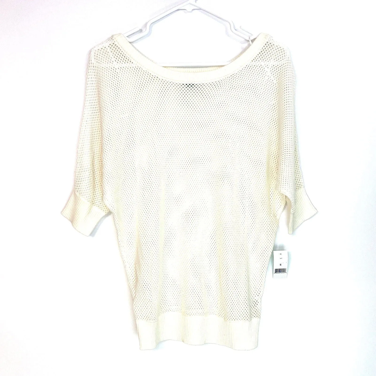 Dip Womens Size S White Mesh Sweater Top ½ Sleeve NWT