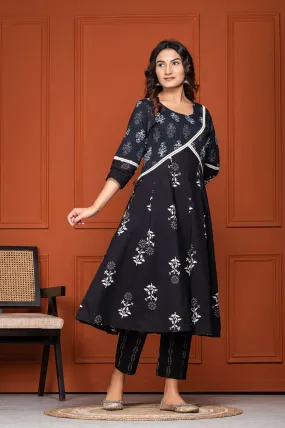 Elegant Black Kurta Set with Floral Print