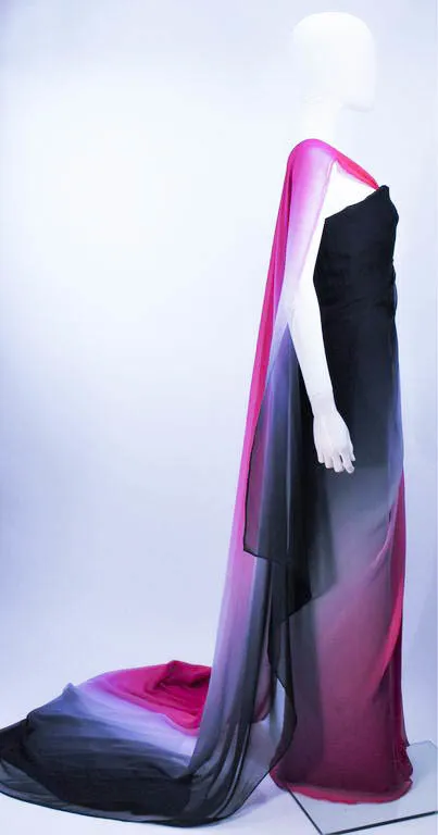 ELIZABETH MASON COUTURE 'Siren' Black to Pink Ombre Drape Gown