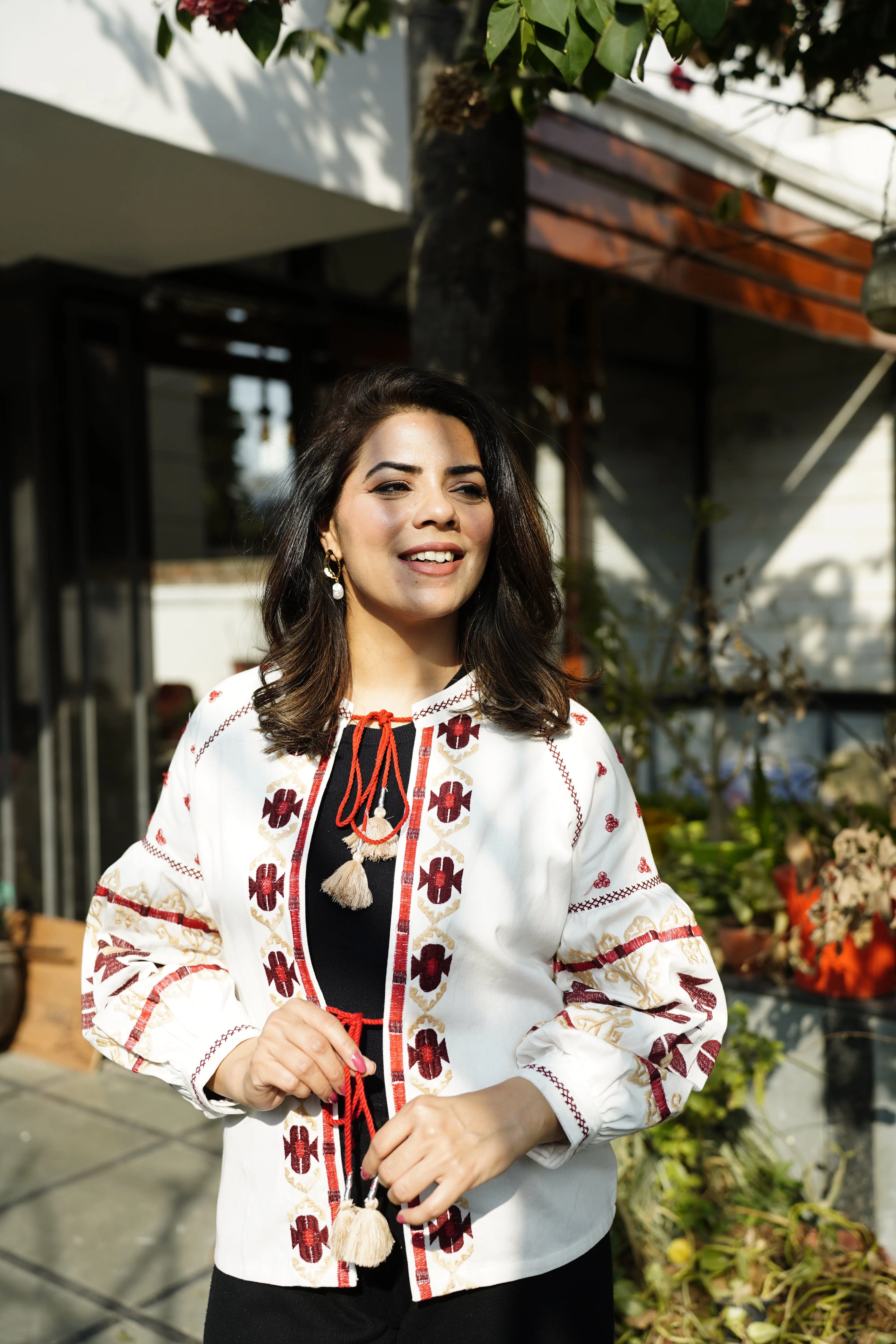 Embroidered Cotton Jacket | Ivory Rose