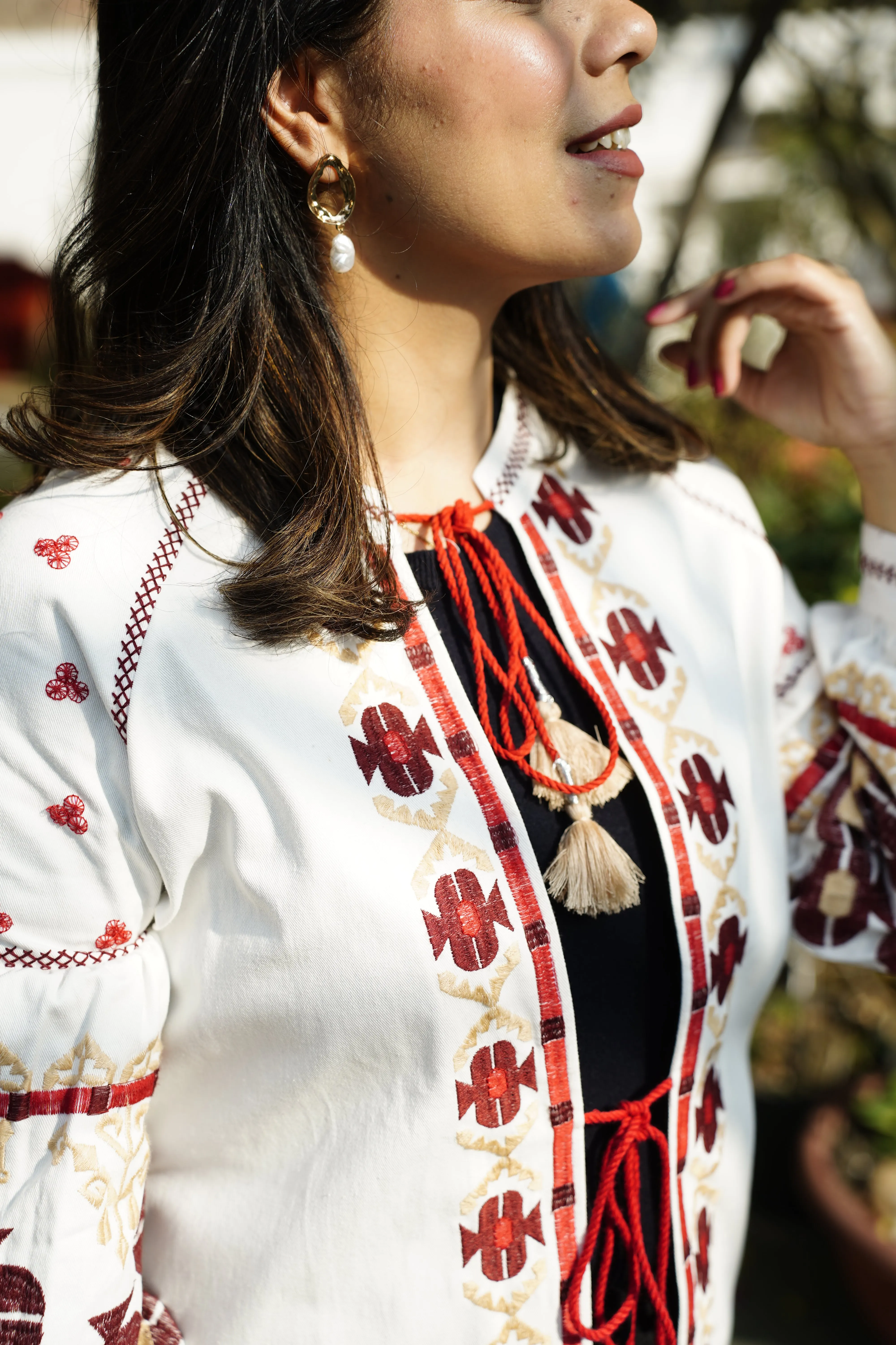 Embroidered Cotton Jacket | Ivory Rose