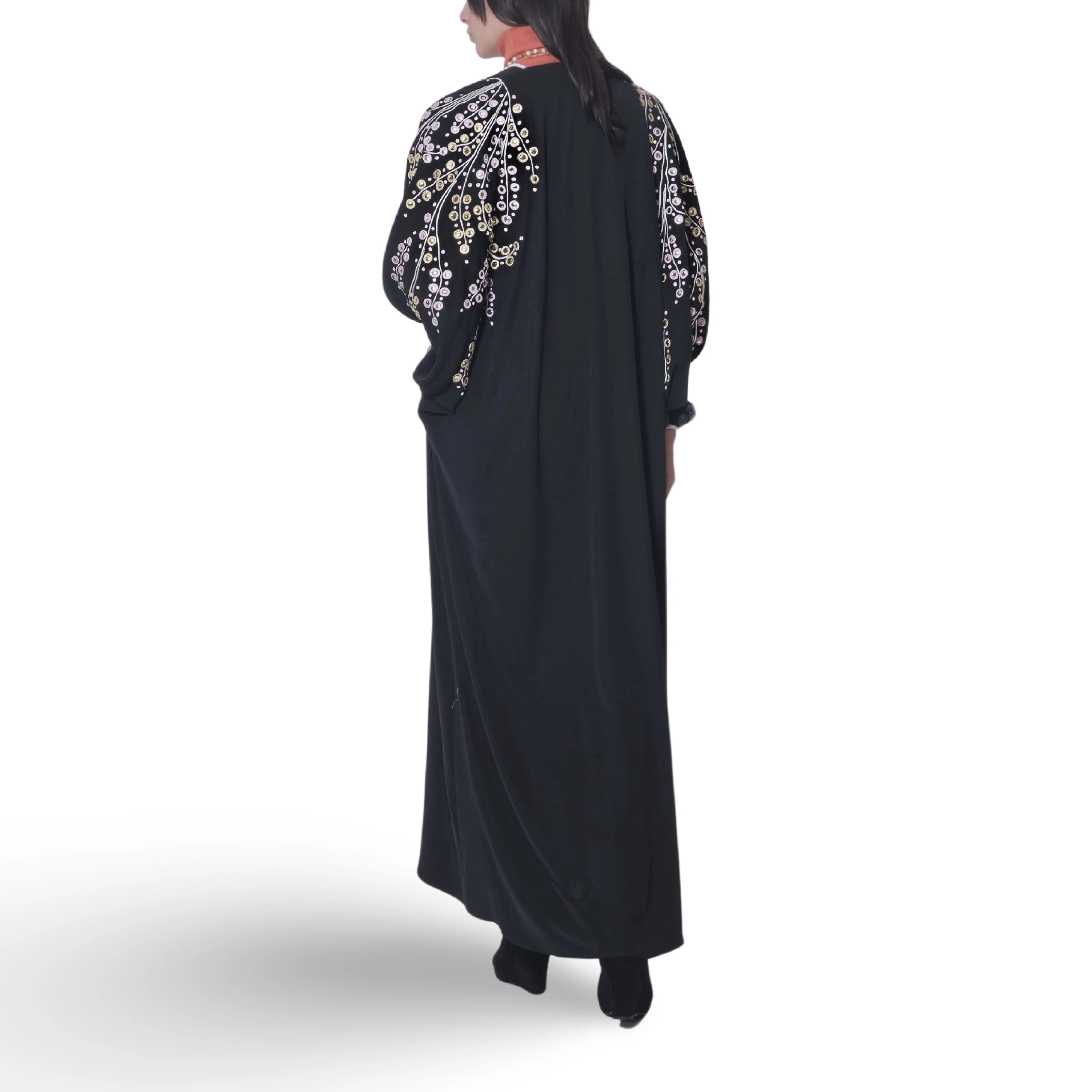 Embroidery with Elastic Caps Sleeve Abaya