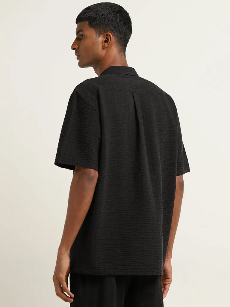 ETA Black Seersucker Relaxed-Fit Cotton Blend Shirt