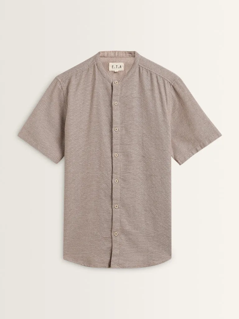 ETA Brown Knit-Textured Resort-Fit Cotton Shirt