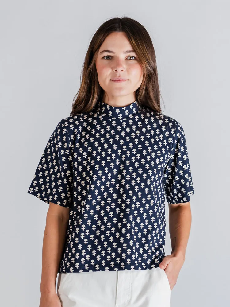 Eve Top - Micro Floral Navy