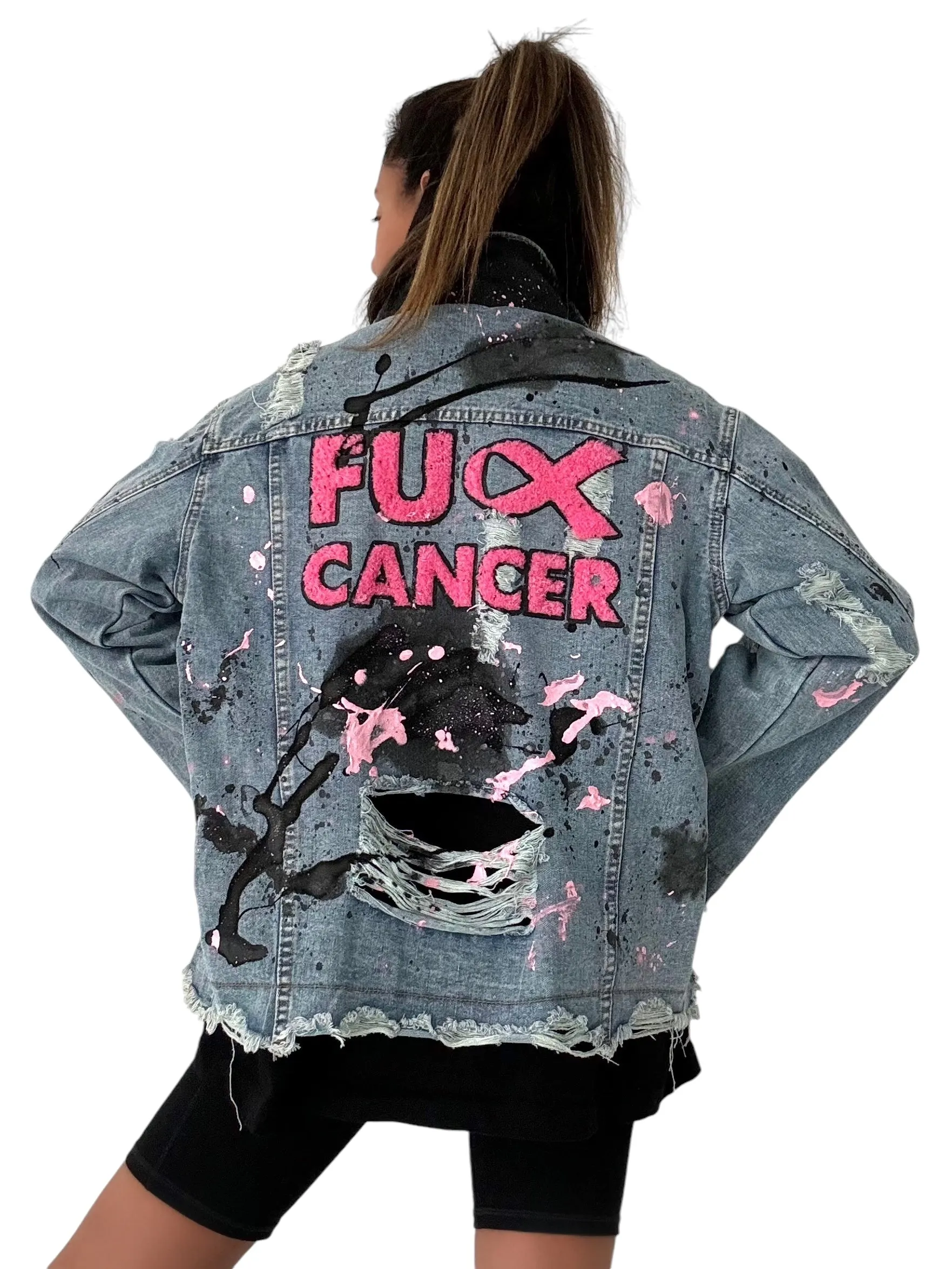 'Fk Cancer' Patch & Paint Jacket