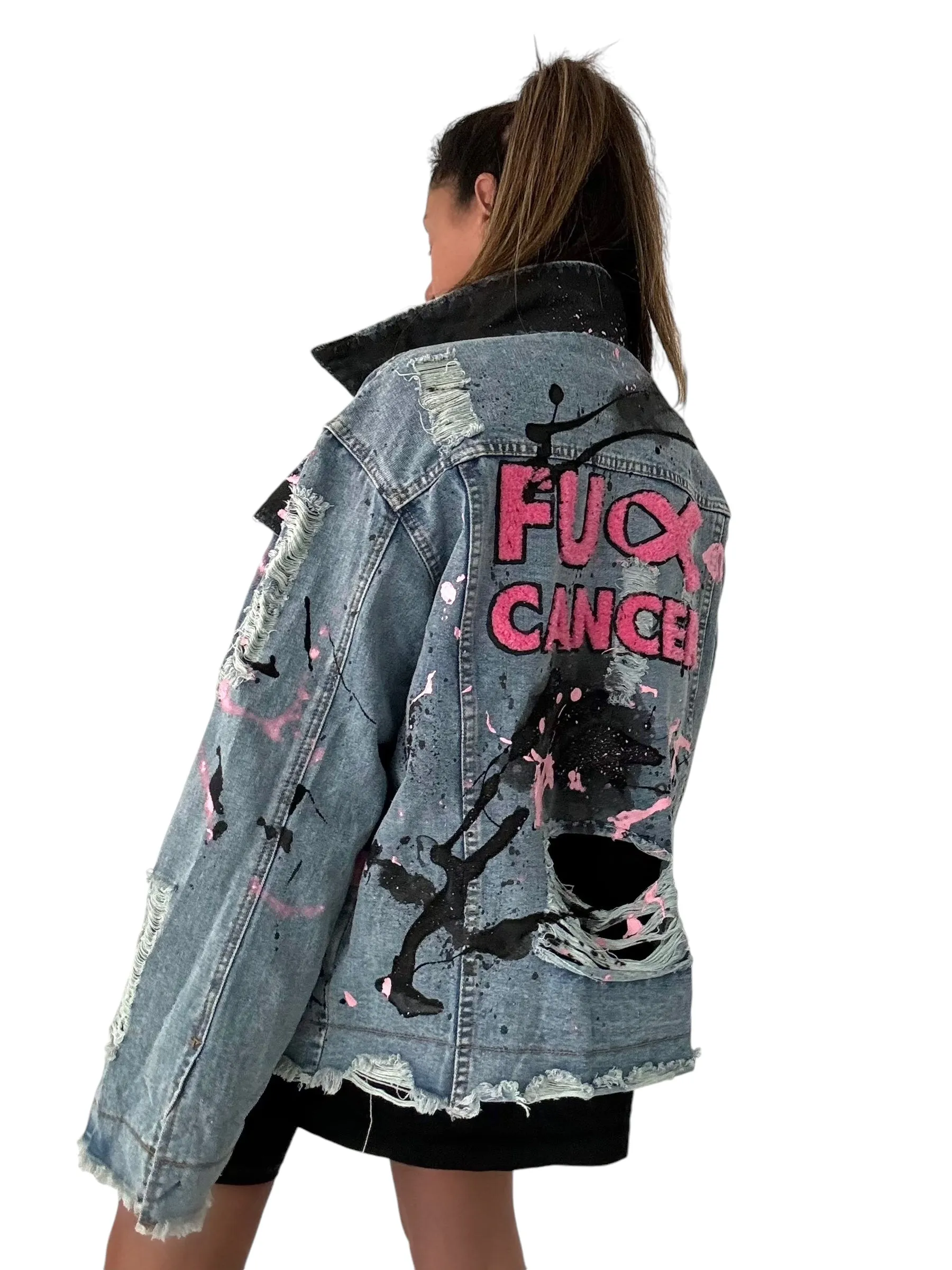 'Fk Cancer' Patch & Paint Jacket