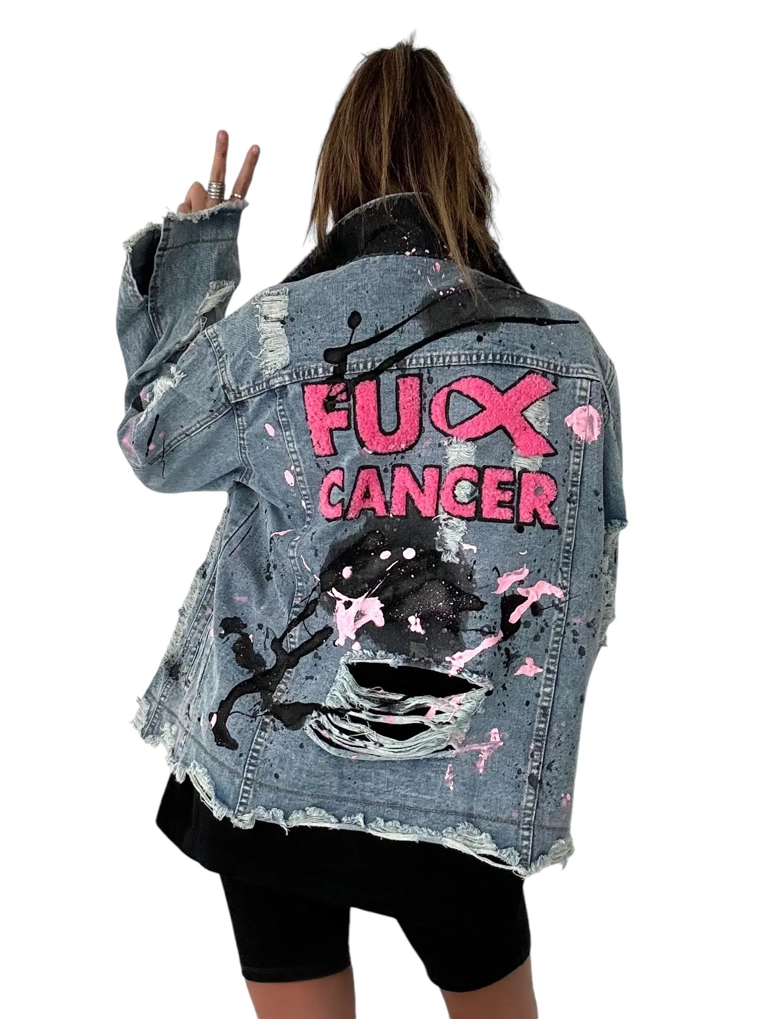 'Fk Cancer' Patch & Paint Jacket