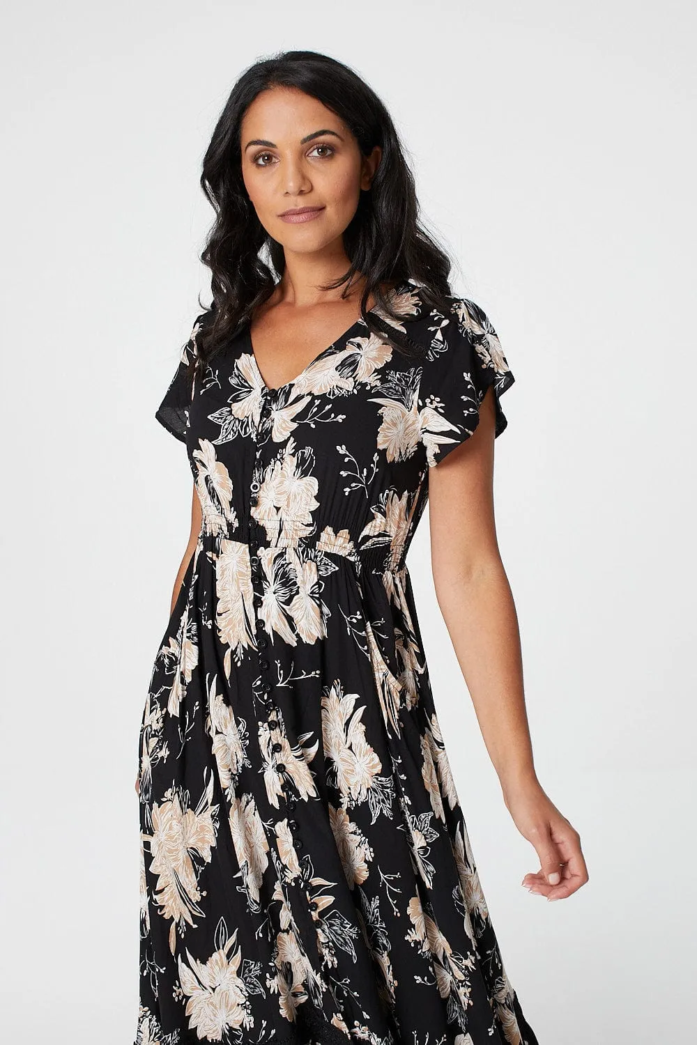 Floral Short Sleeve Tiered Maxi Dress