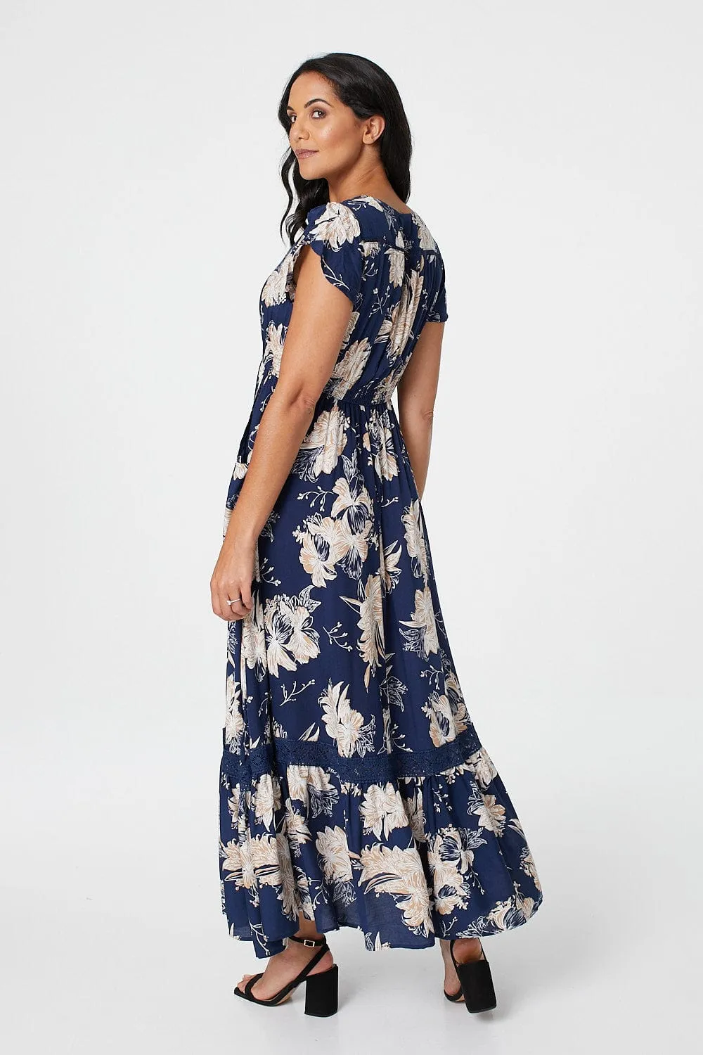 Floral Short Sleeve Tiered Maxi Dress