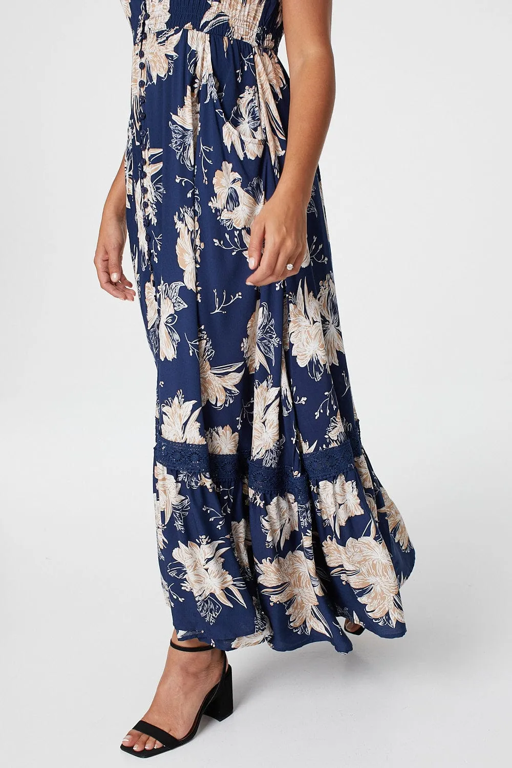 Floral Short Sleeve Tiered Maxi Dress