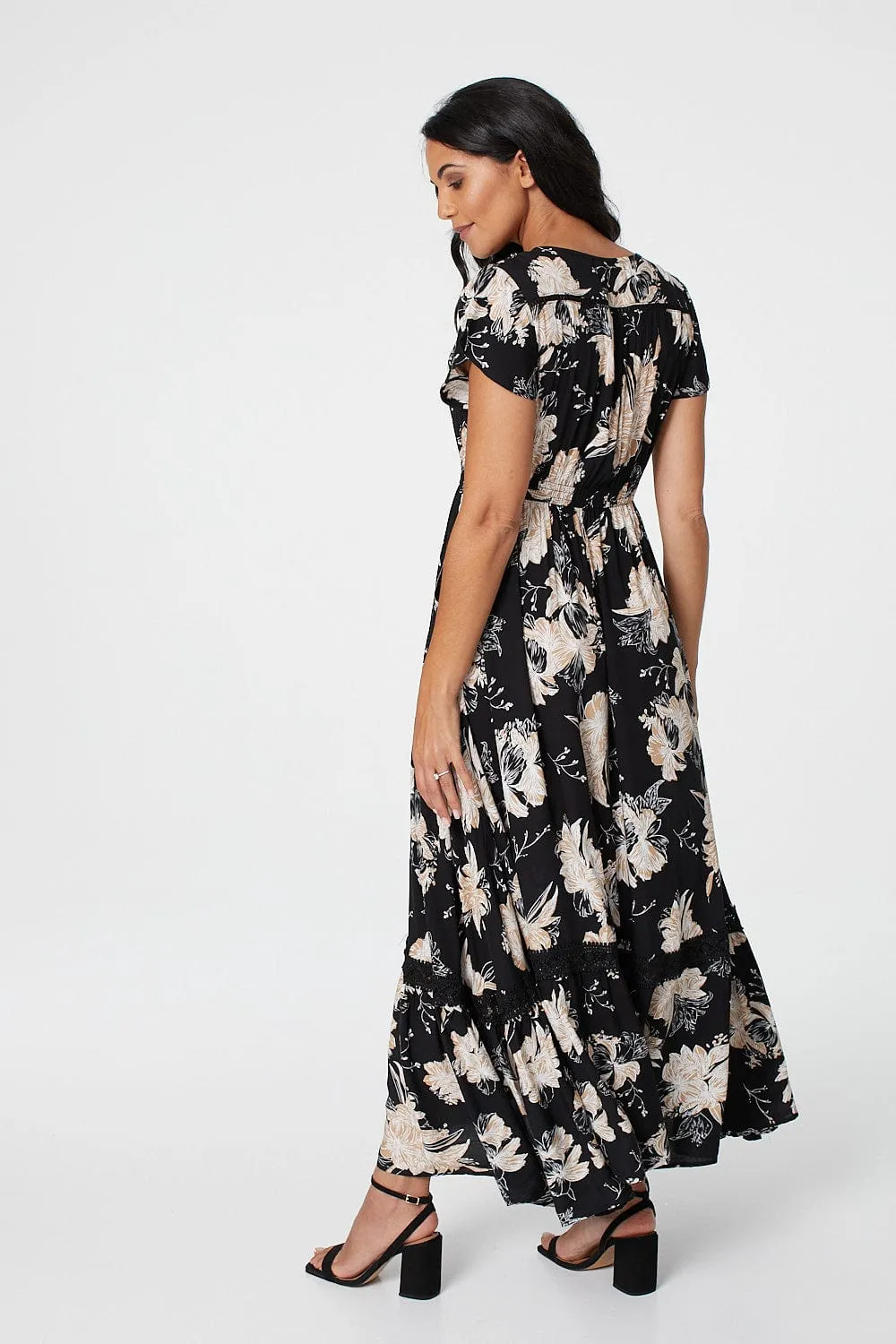 Floral Short Sleeve Tiered Maxi Dress