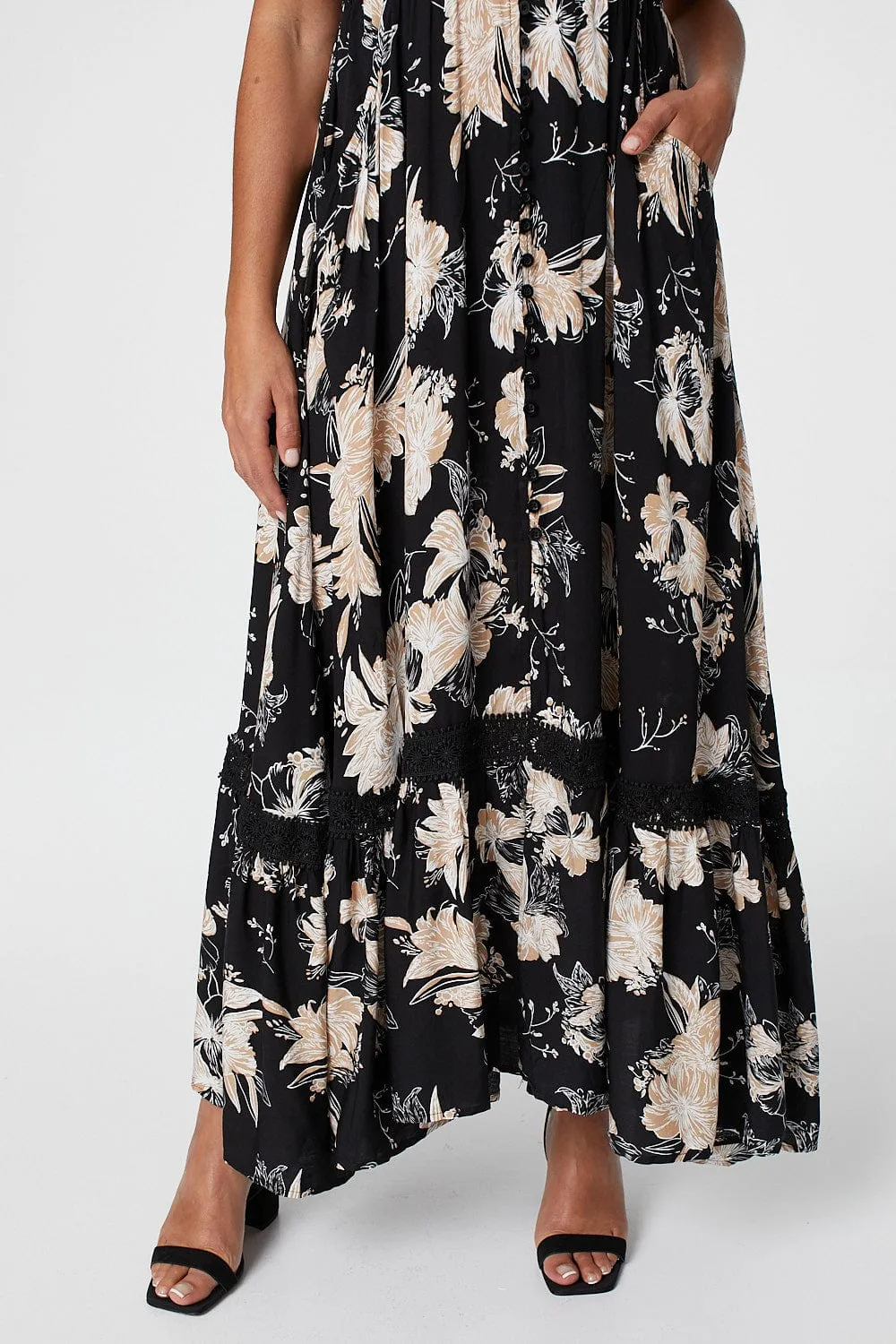 Floral Short Sleeve Tiered Maxi Dress