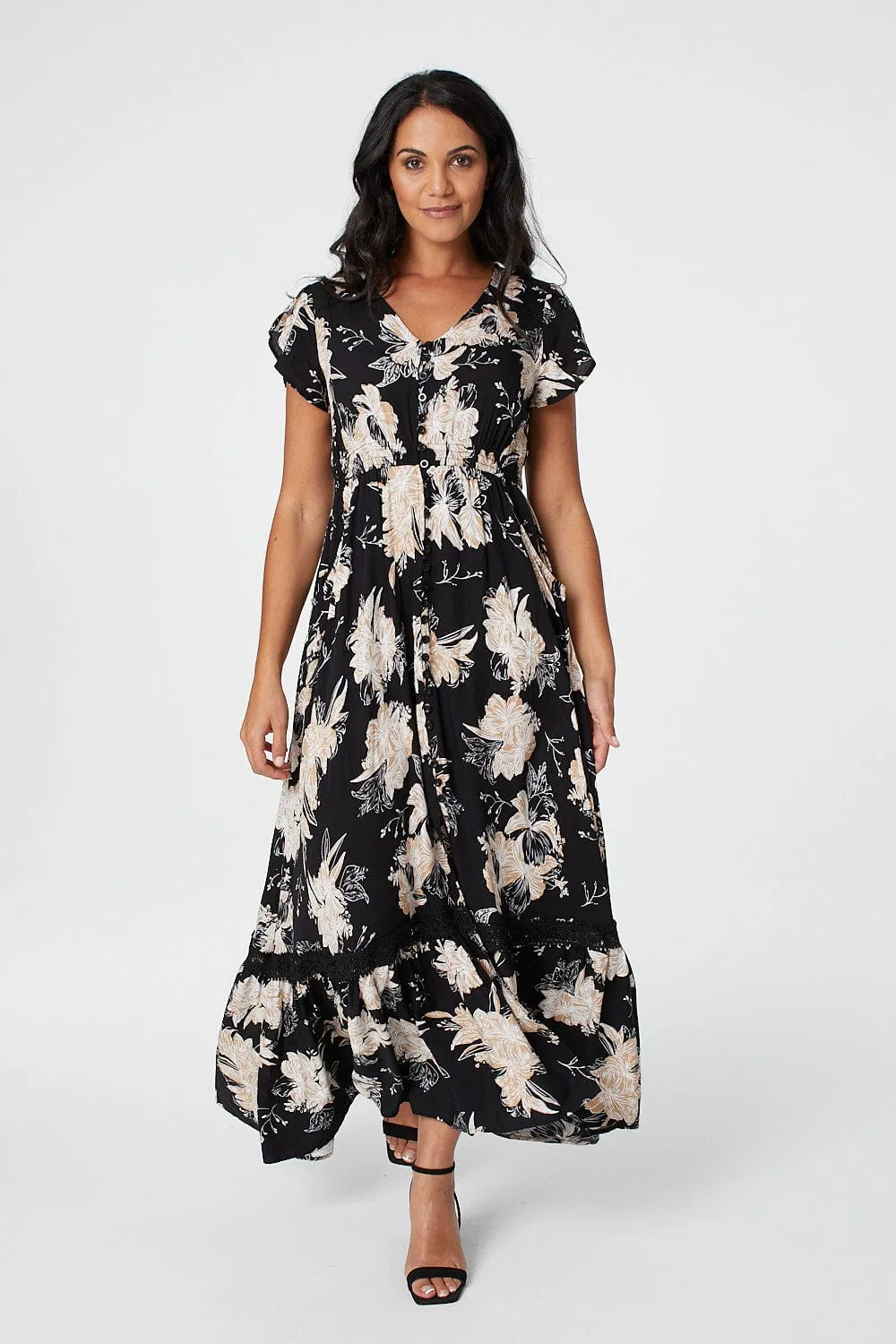 Floral Short Sleeve Tiered Maxi Dress