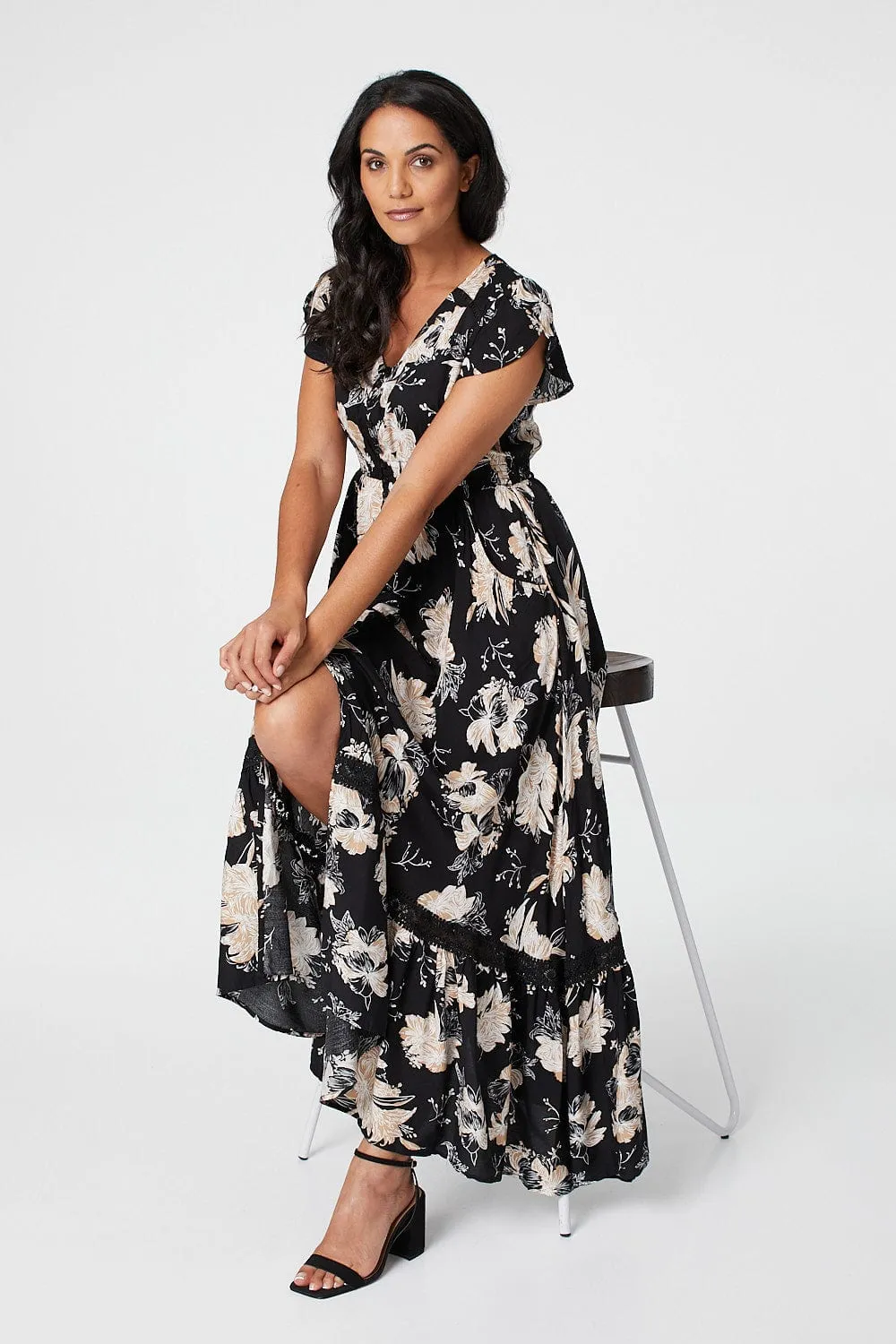 Floral Short Sleeve Tiered Maxi Dress