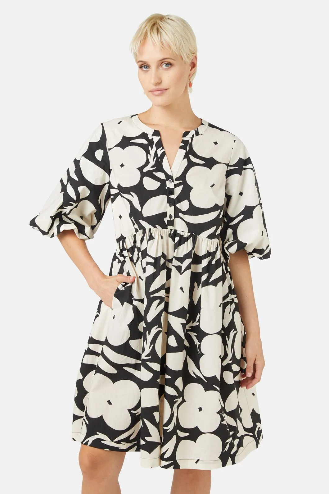 Flower Stripe Smock Dress