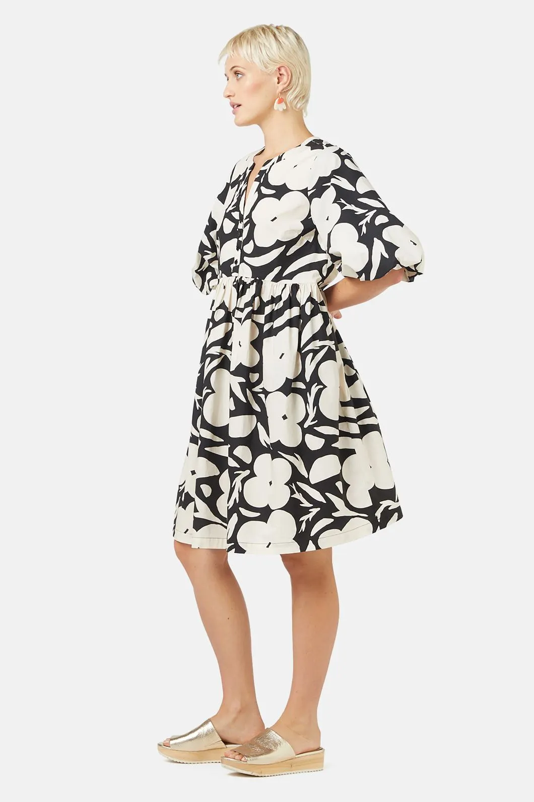 Flower Stripe Smock Dress