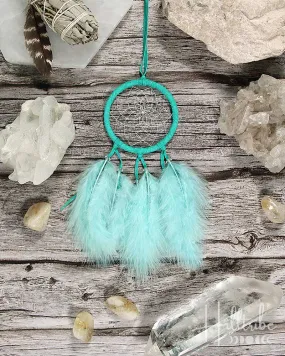 Fluffy Feathers Mint Dream Catcher 2.5"