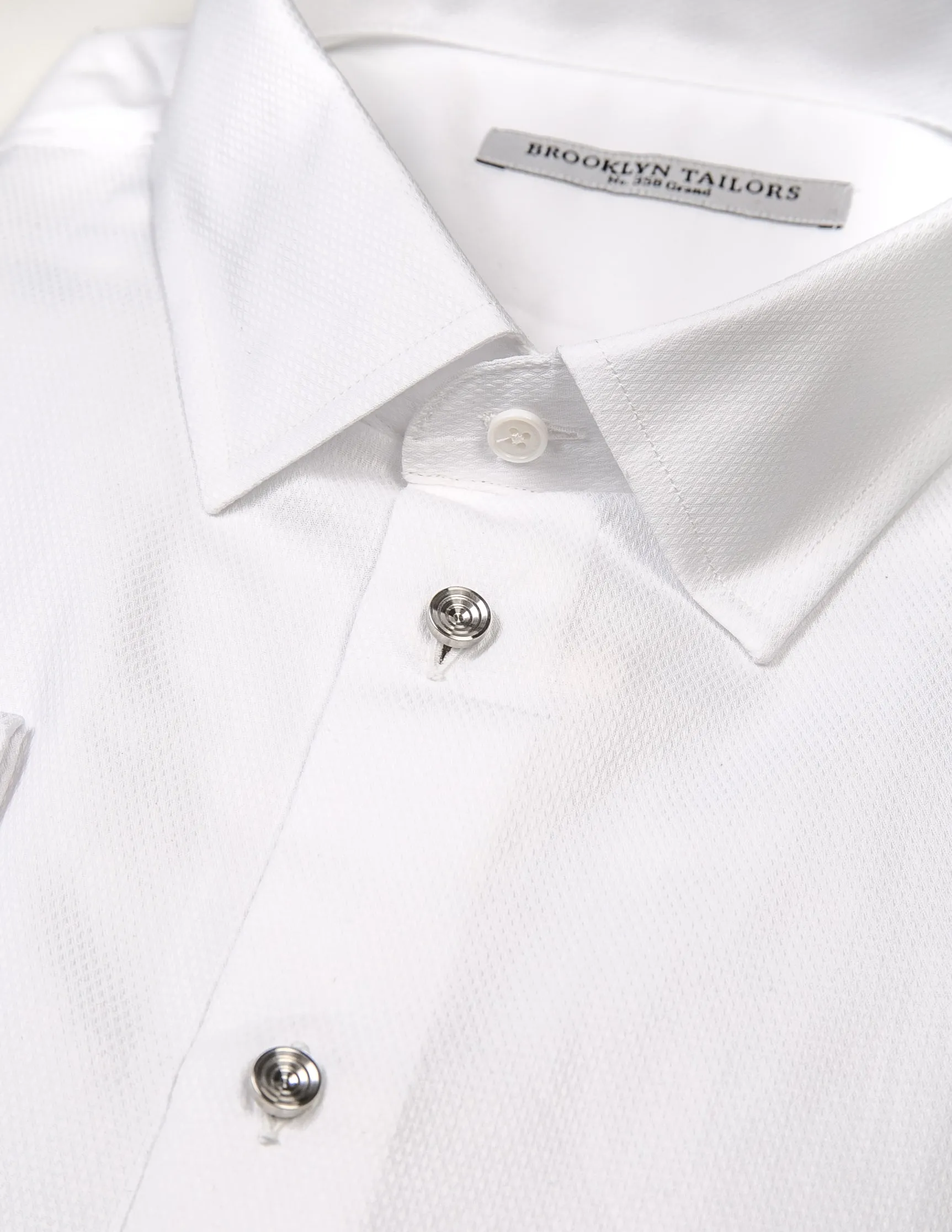 French Cuff Tuxedo Shirt With Removable Buttons - White Dobby