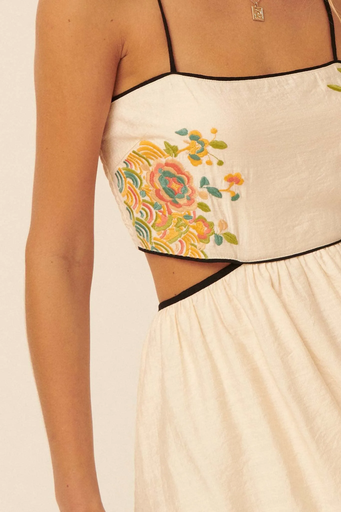 Full Flower Embroidered Cutout Mini Sundress