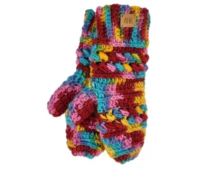 Funky Wool Mittens, Crochet hand knit, Warm wool and Fleece mitts