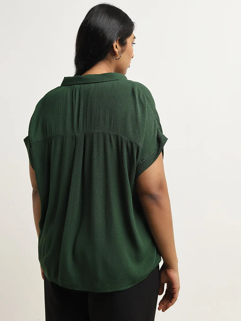 Gia Dark Green Crinkle-Textured Shirt