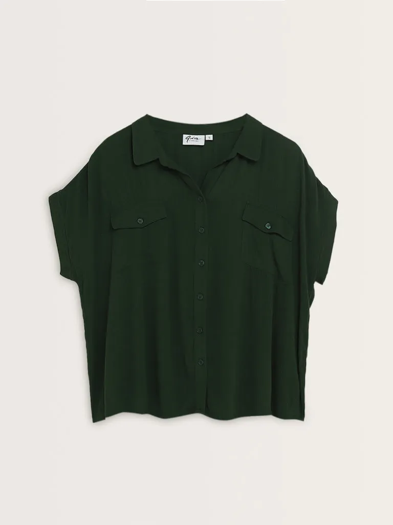 Gia Dark Green Crinkle-Textured Shirt