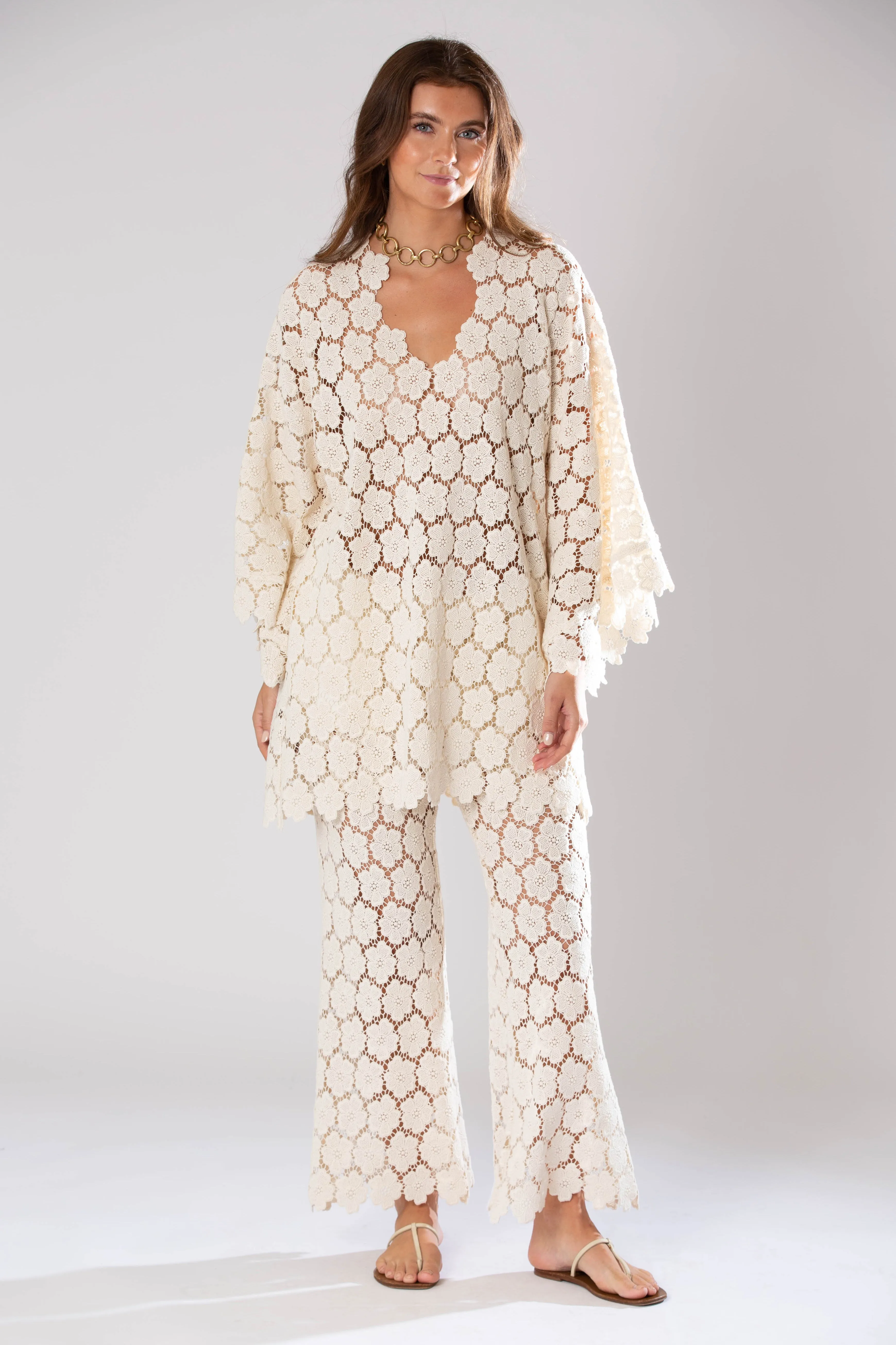 Gianina Cosmos Flower Lace Mini Caftan