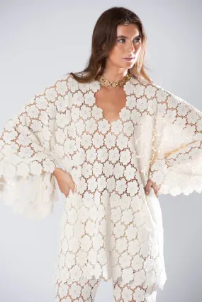 Gianina Cosmos Flower Lace Mini Caftan