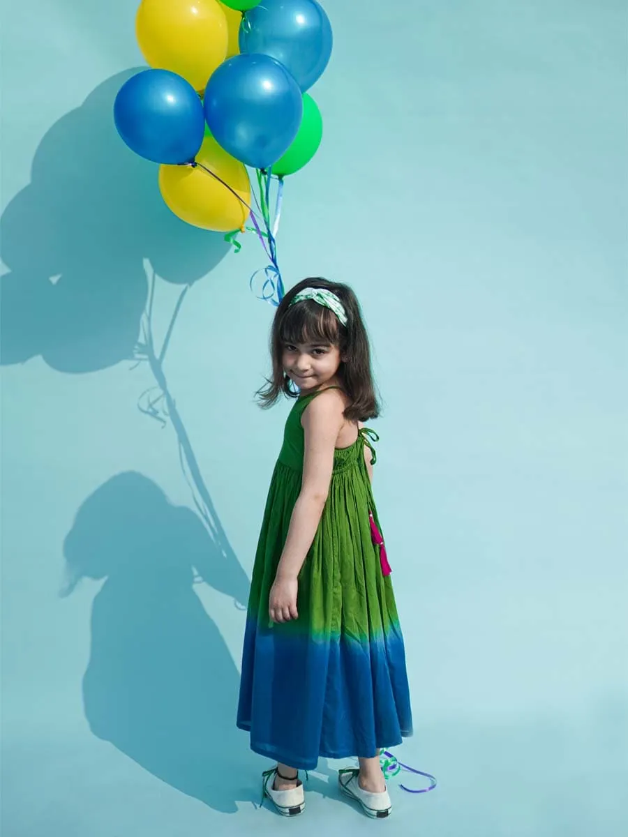 Girls Maxi Dress Tie Dye Ombre -Green