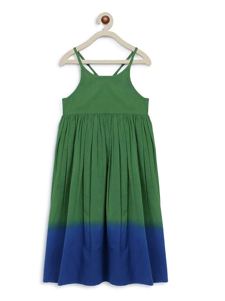 Girls Maxi Dress Tie Dye Ombre -Green