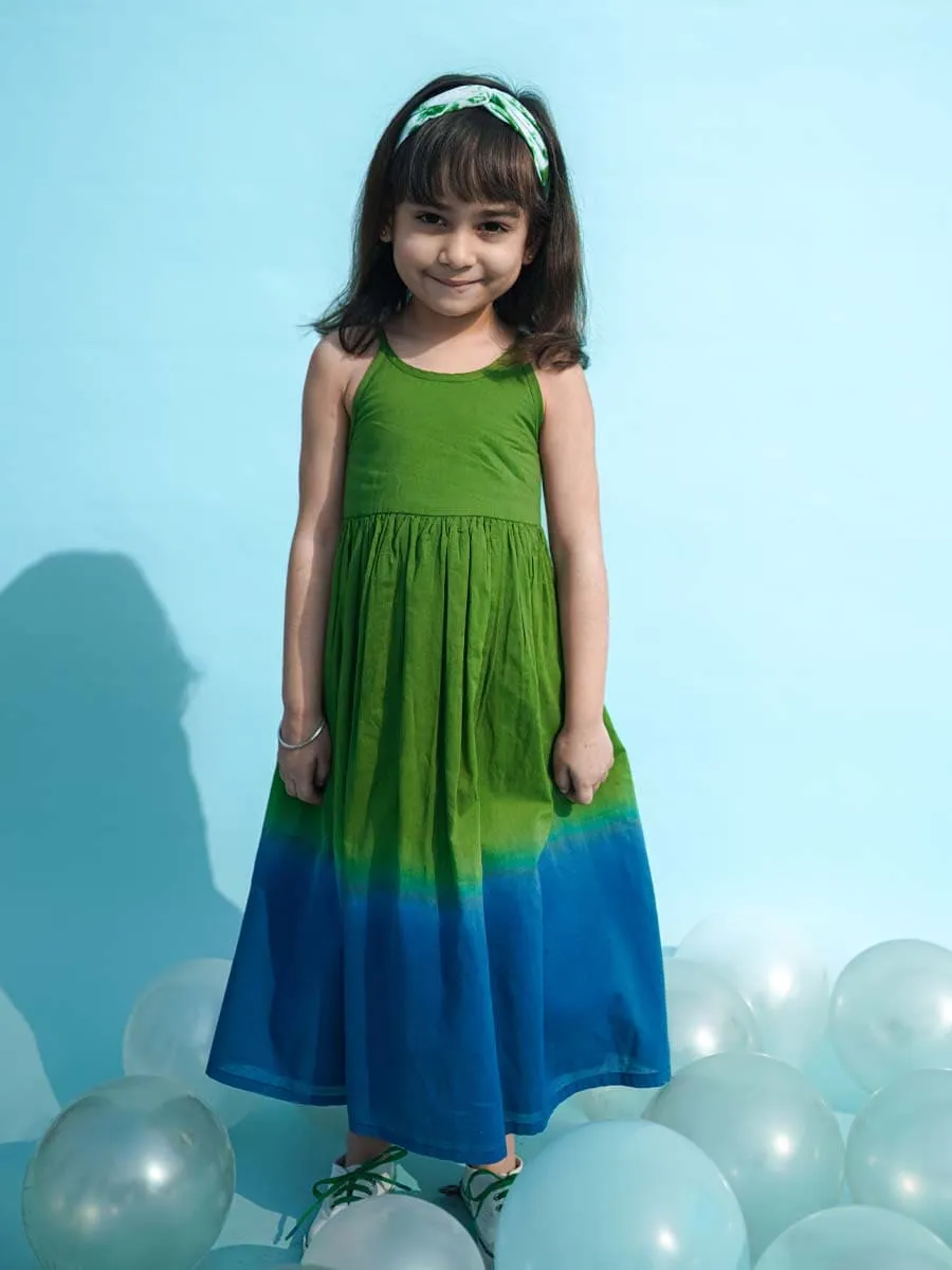 Girls Maxi Dress Tie Dye Ombre -Green