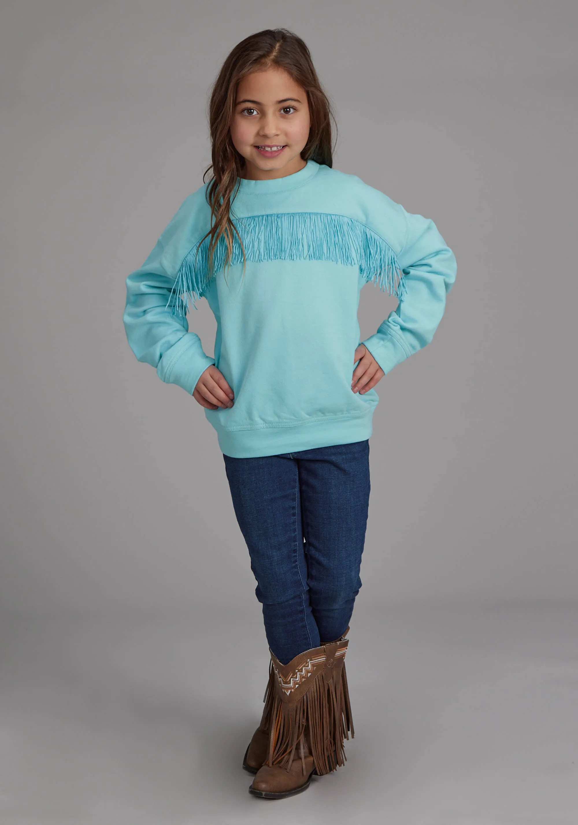 Girl's Roper Turquoise Fleece Pullover