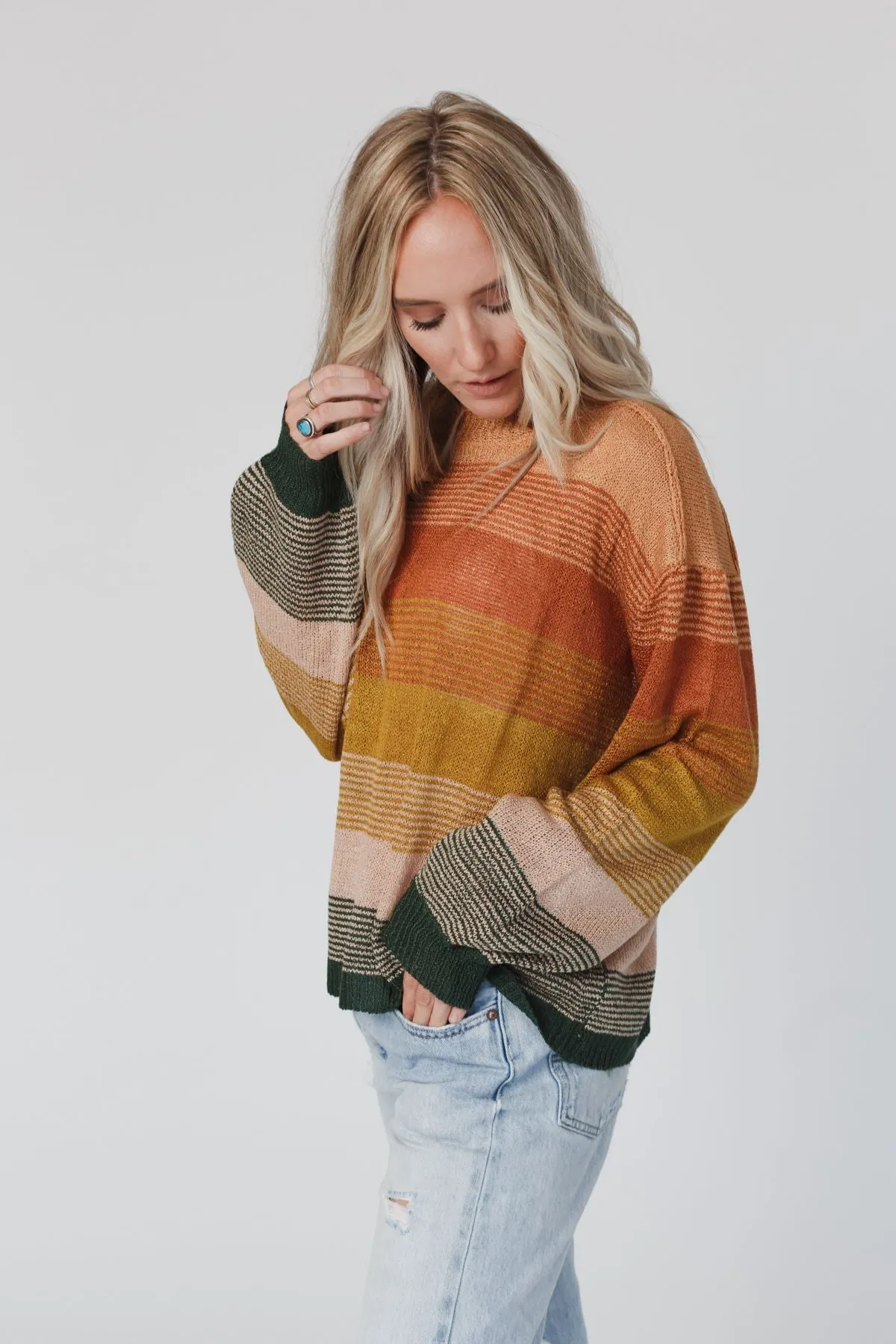 Going Places Gradient Stripe Sweater - Mustard