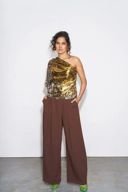 Gold & Silver Sequin One Shoulder Top