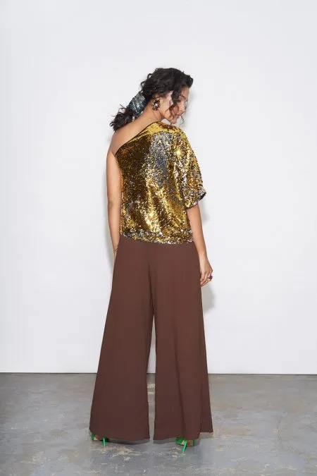 Gold & Silver Sequin One Shoulder Top