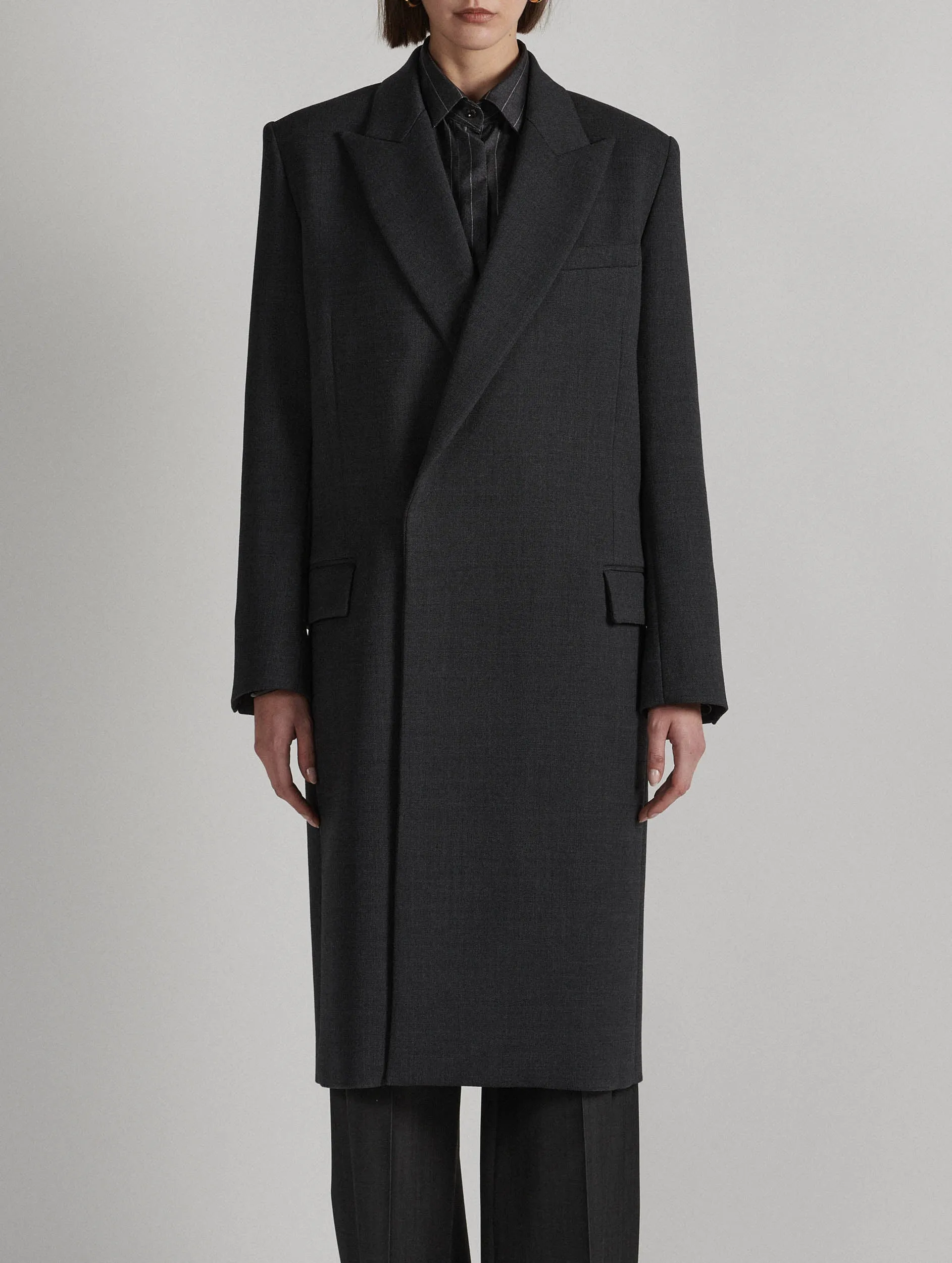 Grey double gabardine overcoat