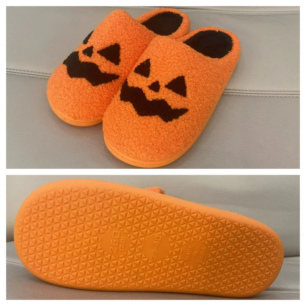 Halloween Slippers Halloween Pumpkin Shoes Comfortable Cotton Slippers