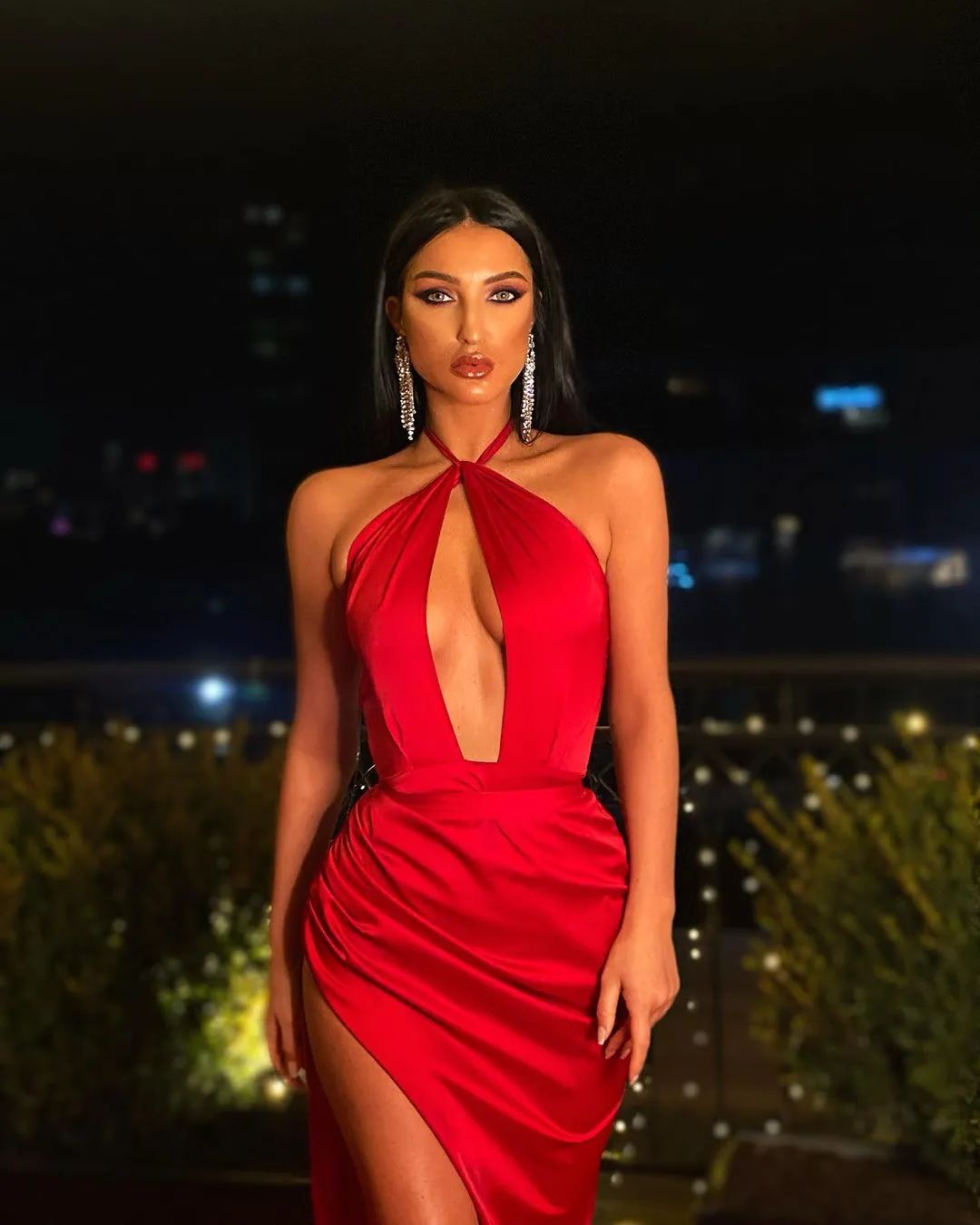 Halter Long Sexy Red Satin Mermaid Prom Dresses, High Slit 2021 Prom Dresses, Popular Prom Dresses