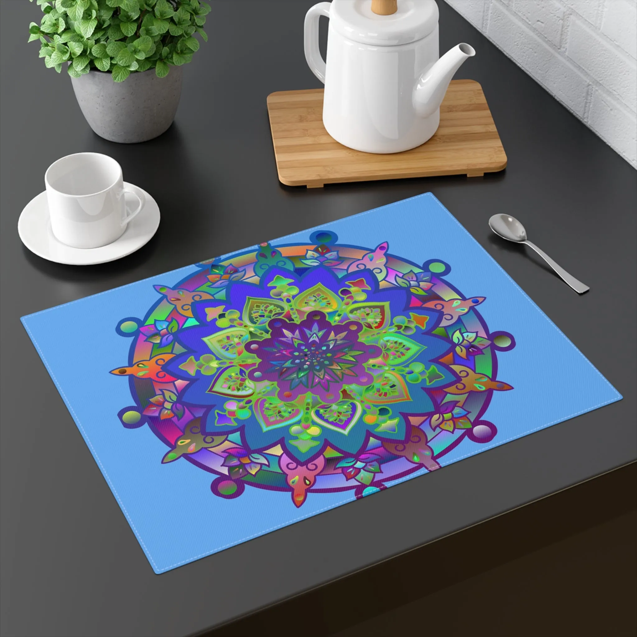 Hand Drawn Mandala Art Light Blue Placemat 1pc