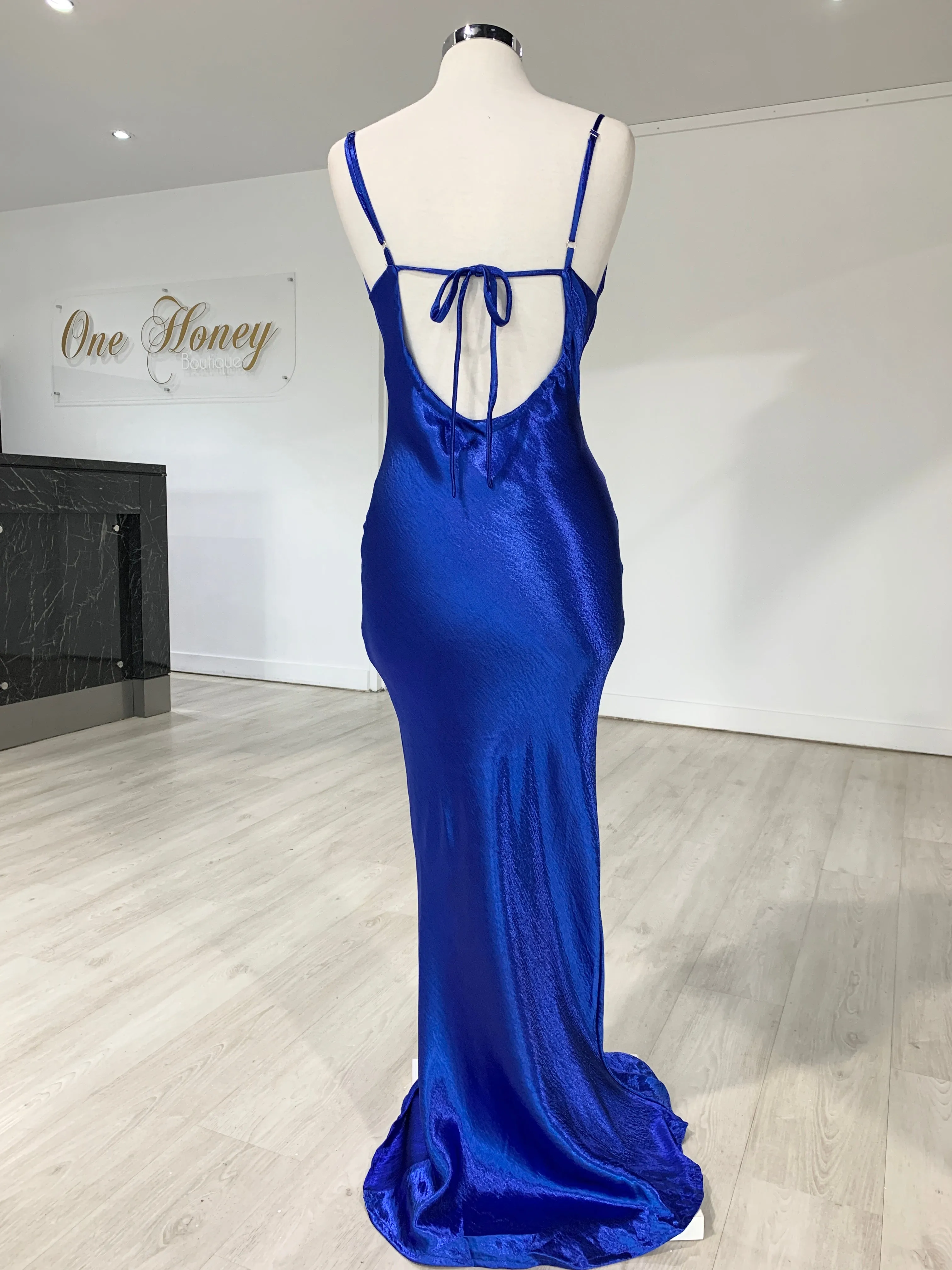 Honey Couture EVELYN Blue Silky Slip Formal Dress