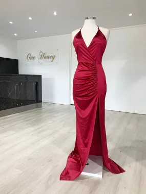 Honey Couture GISSELLE Berry Split Evening Gown Dress