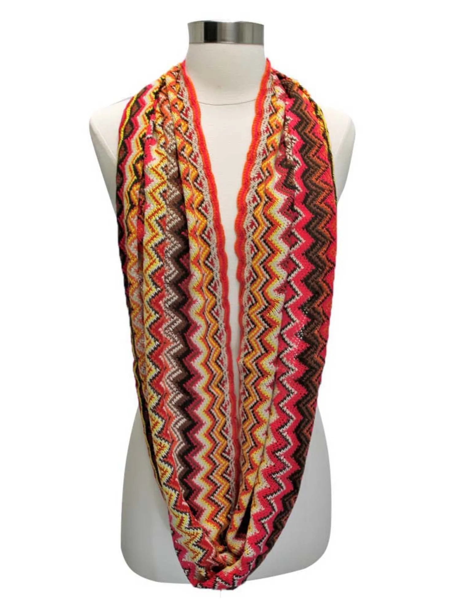 Hot Pink Multicolor Zigzag Circle Scarf