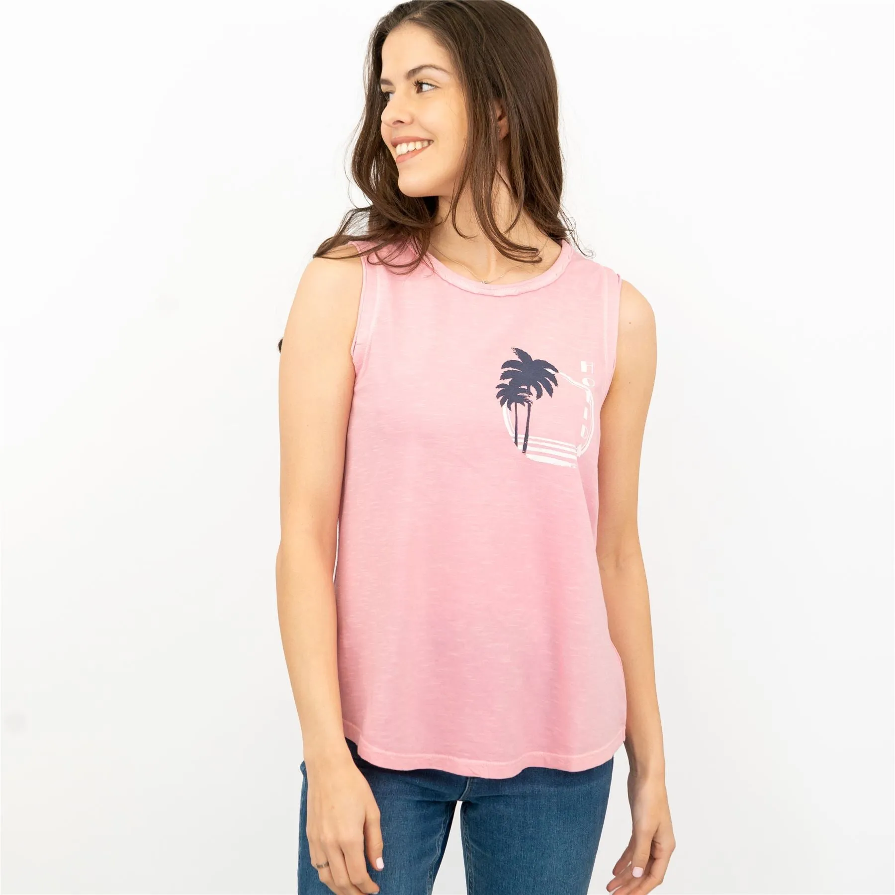 Hush Pink Vest Round Neck Cotton Sleeveless Tops